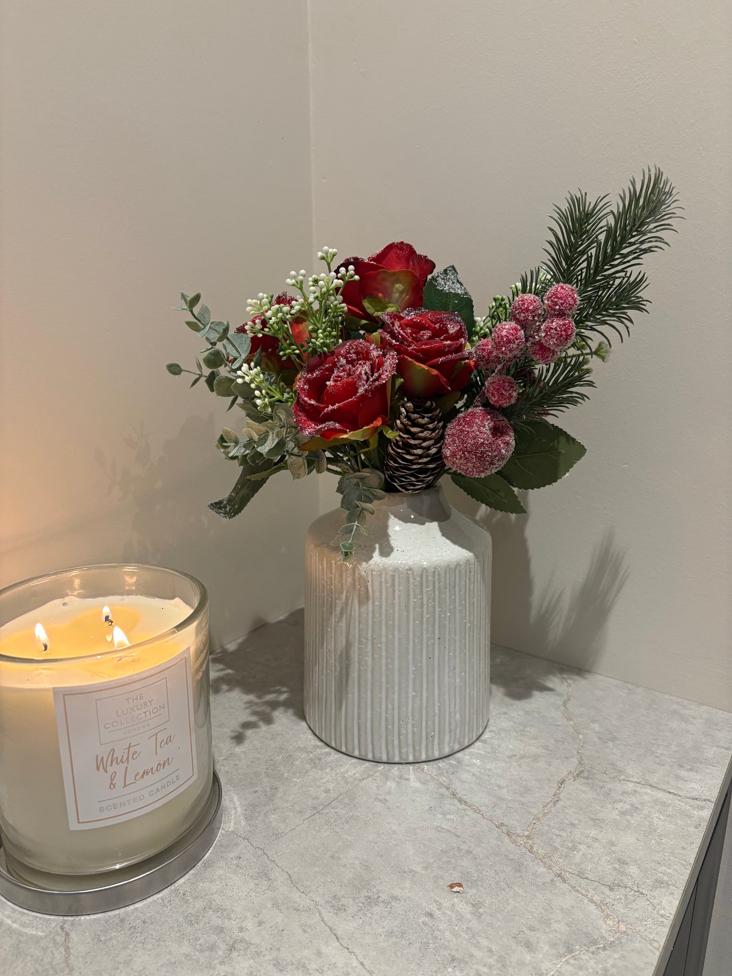 Red Christmas posy and Vase