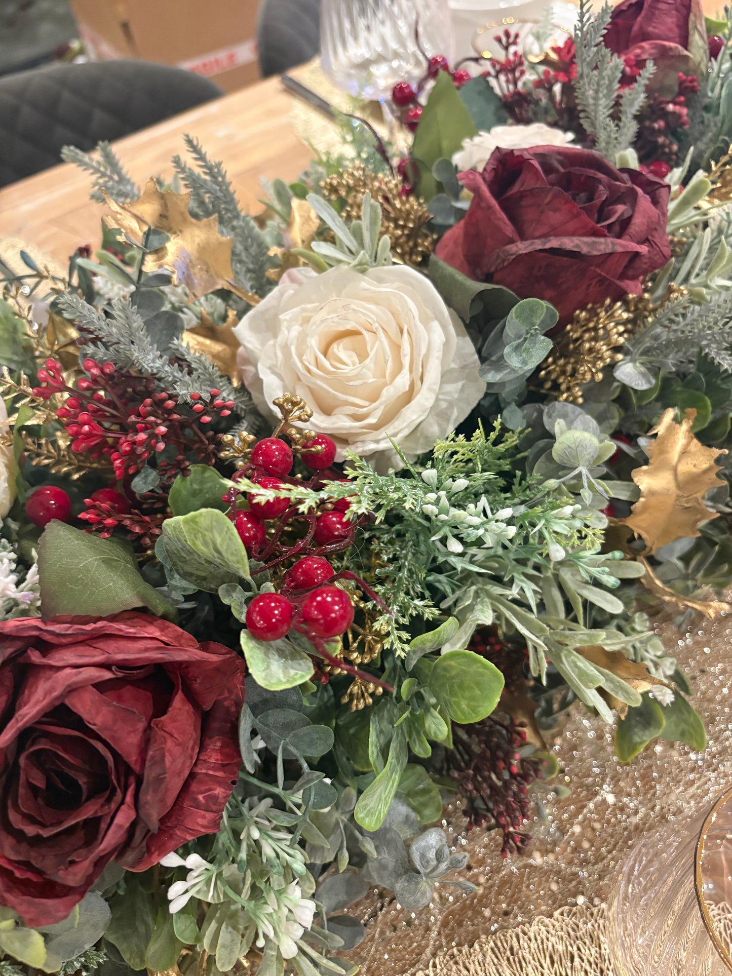 Red and Gold table centrepiece