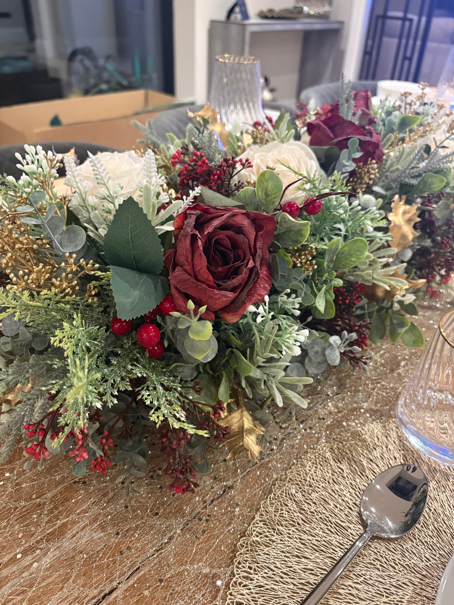 Red and Gold table centrepiece